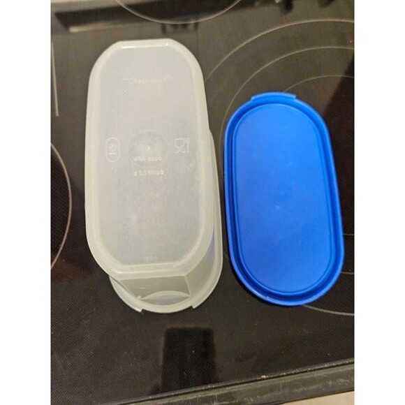 Vintage Tupperware Oval Modular Mates 4.5" 1612-1 With Blue Lid - Picture 6 of 8